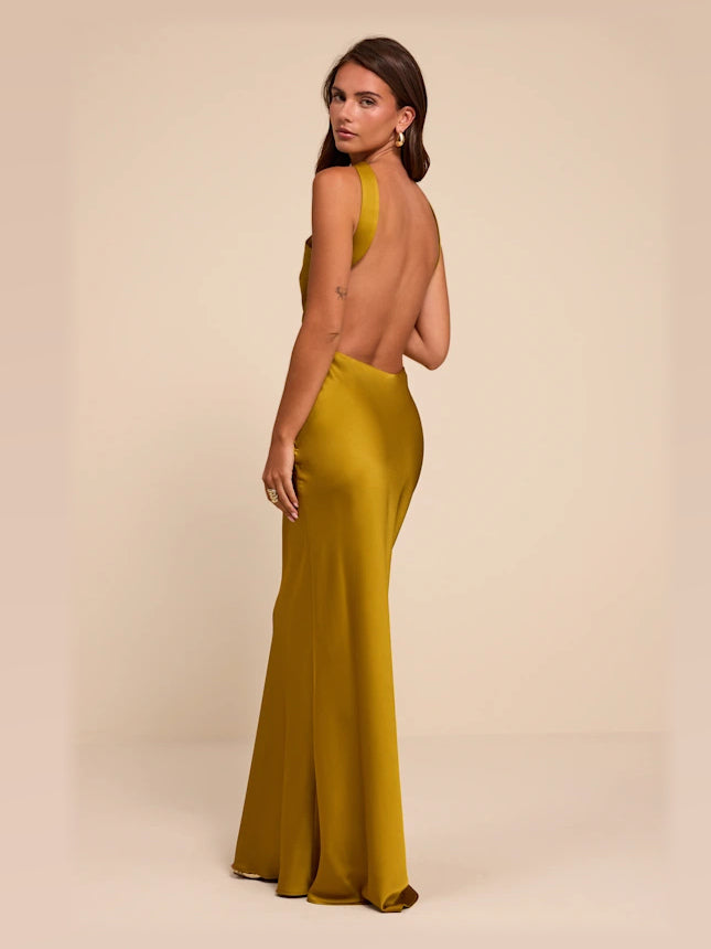 Chartreuse formal dress with a-line detailing