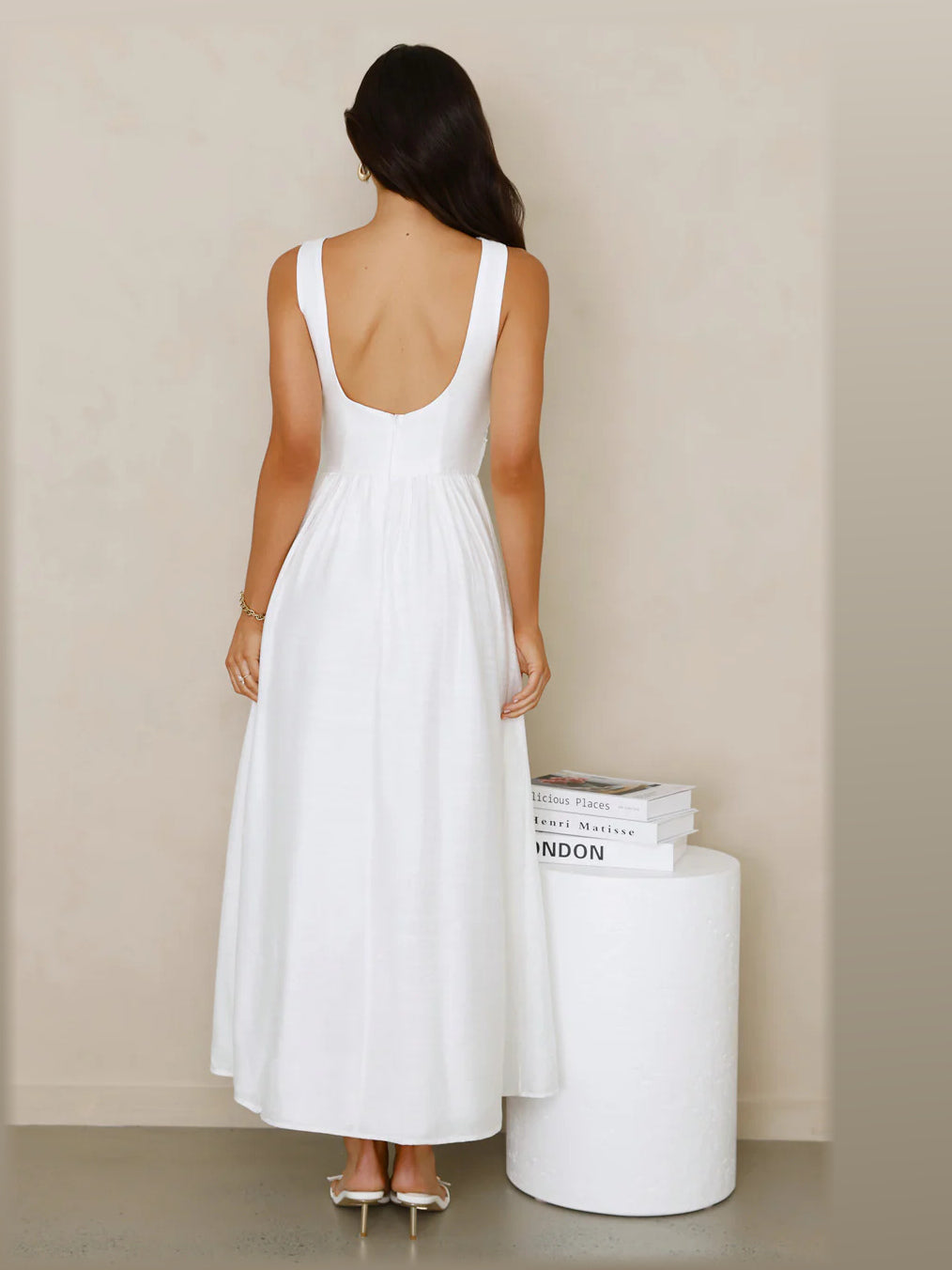 White formal dress with a-line detailing