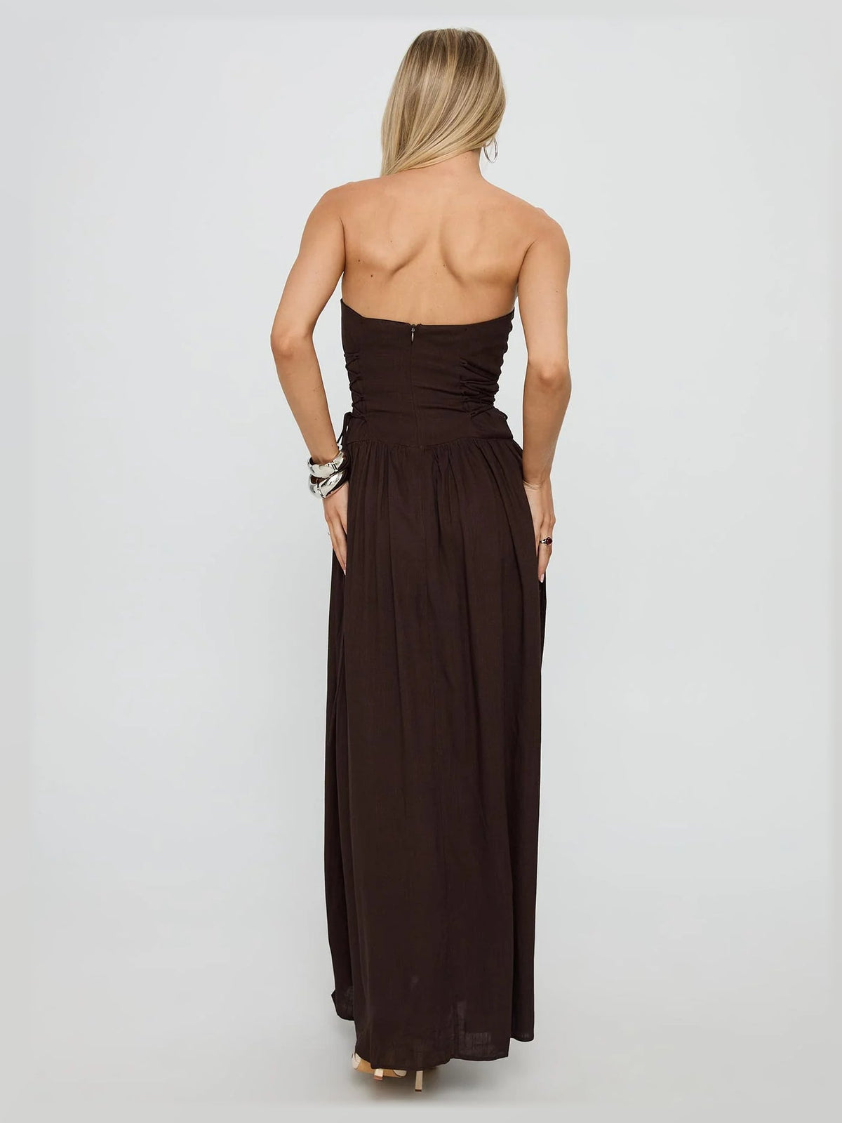 Chocolate formal dress with a-line detailing