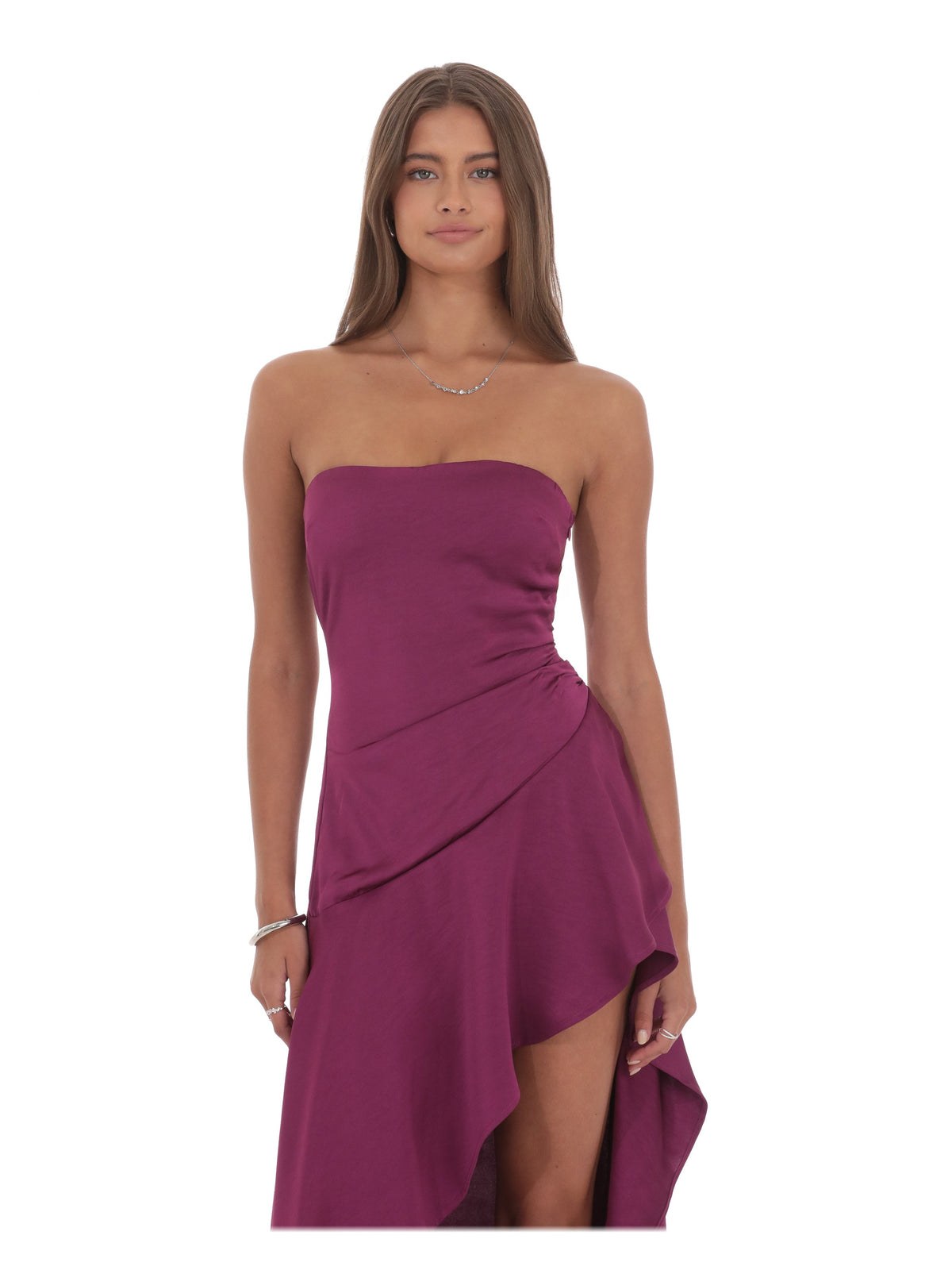 Plum bridesmaid dress with a-line detailing