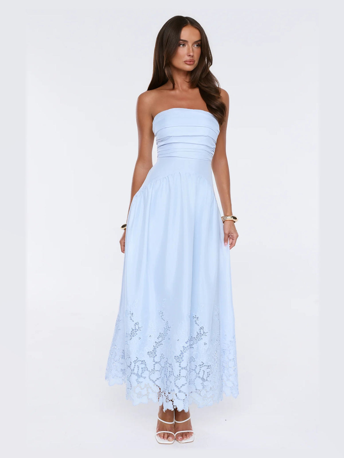 Blue formal dress with a-line detailing