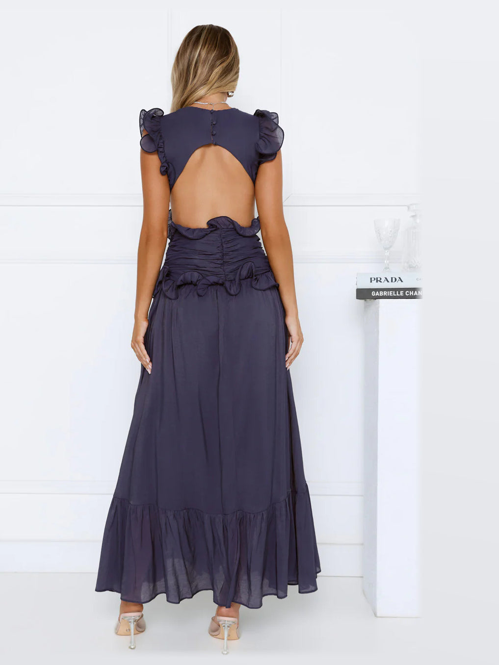 Navy formal dress with a-line detailing