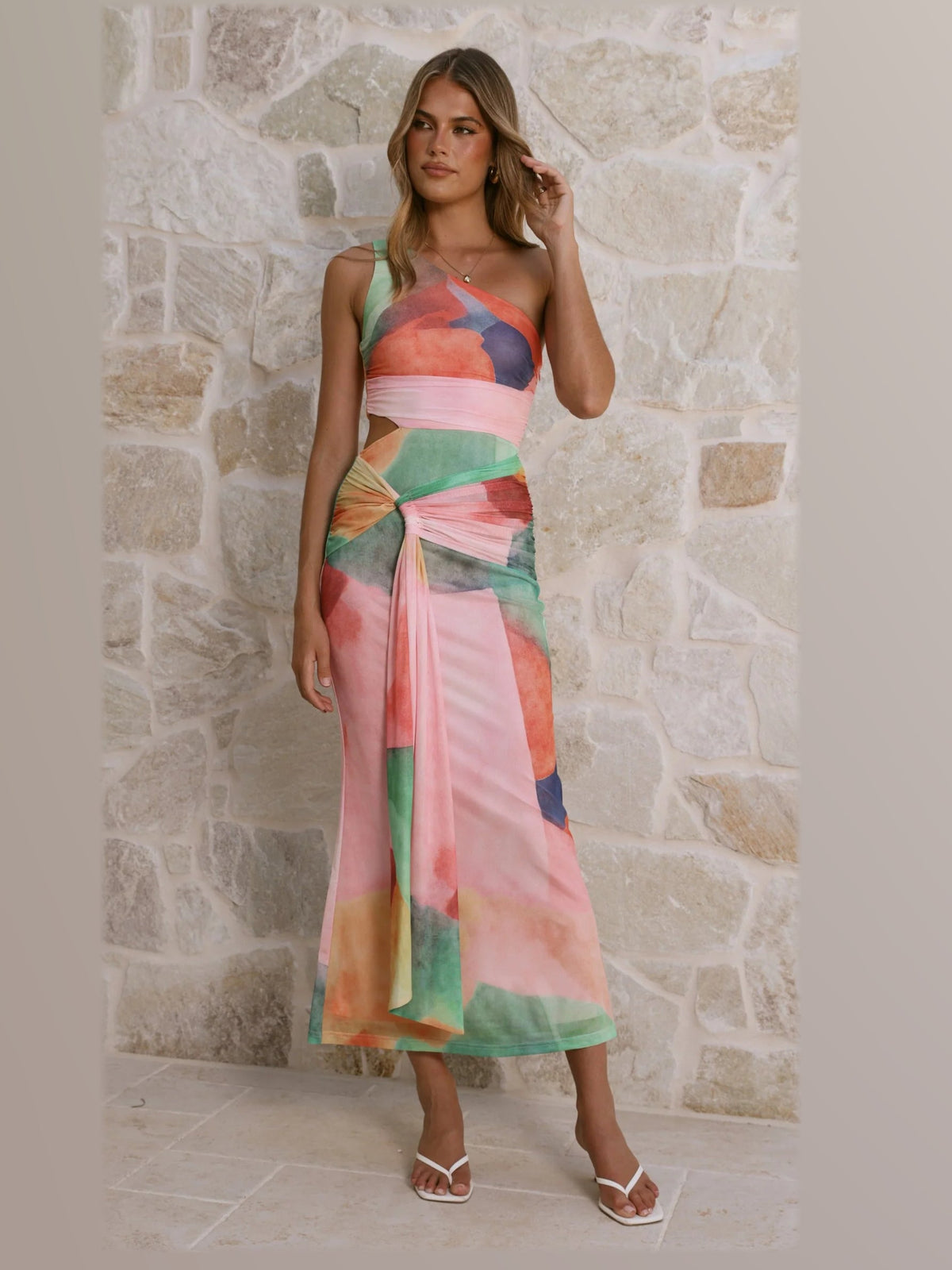Pink formal dress with a-line detailing