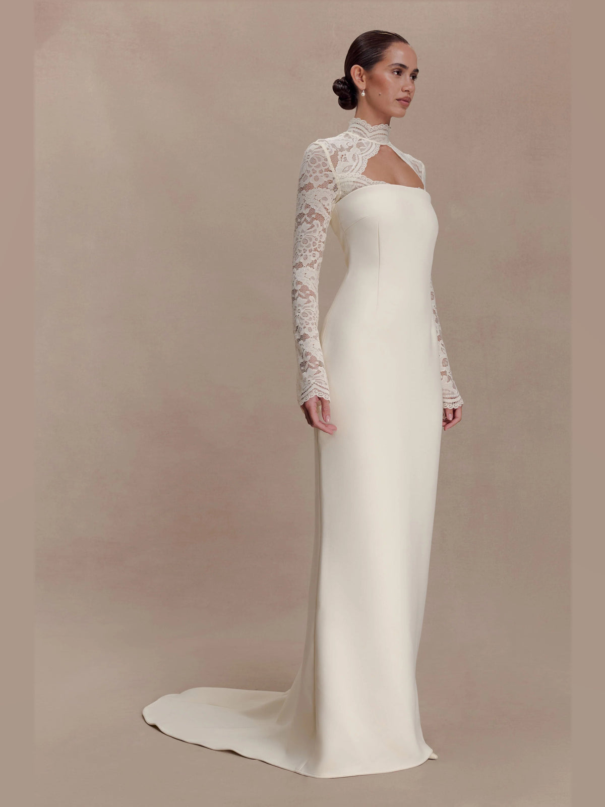 Ivory formal dress with a-line detailing