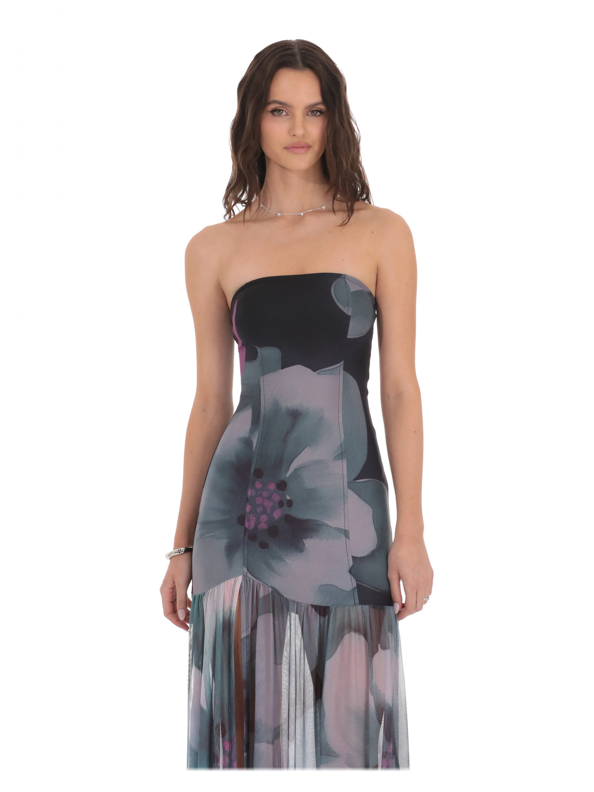 Navy bridesmaid dress with a-line detailing