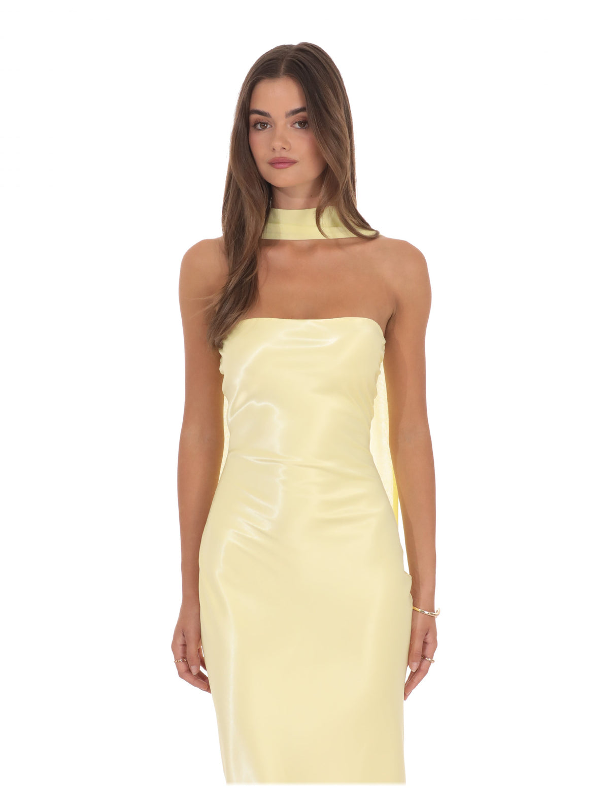 Yellow bridesmaid dress with a-line detailing