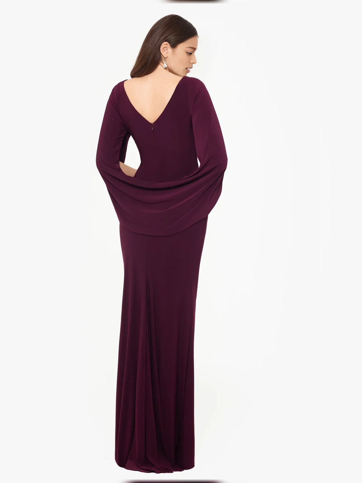Wine off-shoulder mermaid evening dress with draped back, floor length