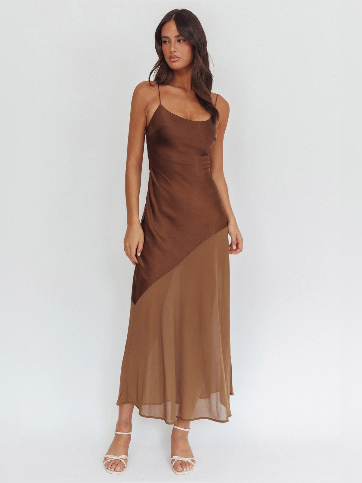 Chocolate sheath midi formal dress, alternate view showing the waist