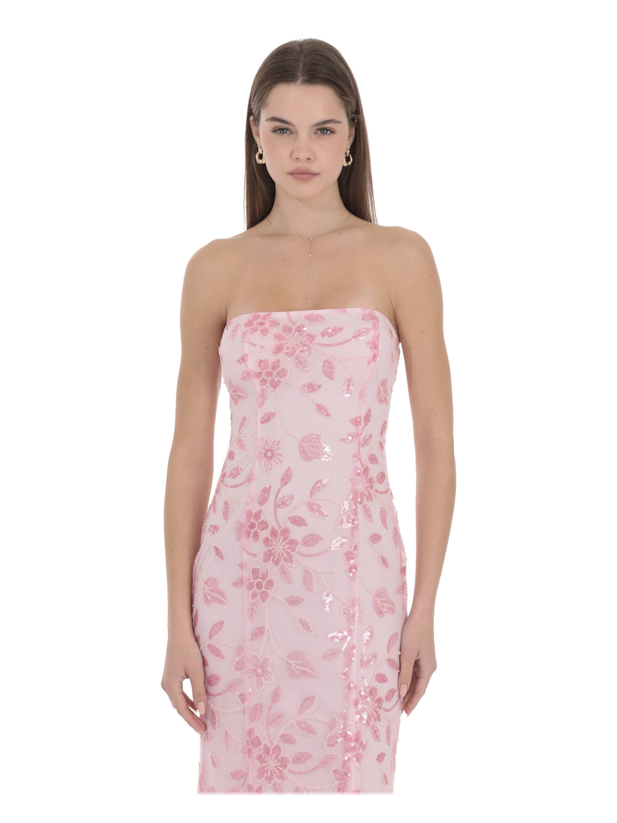Pink bridesmaid dress with sequin detailing