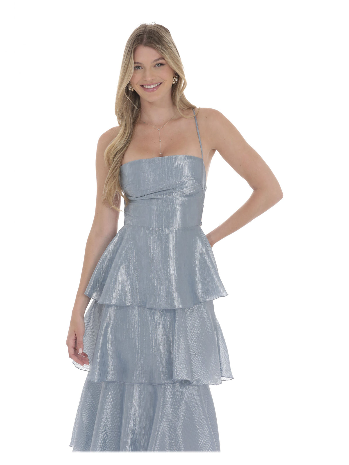 Slate Blue bridesmaid dress with a-line detailing