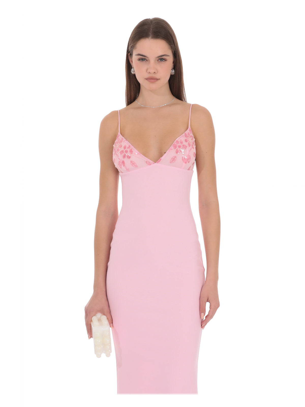 Pink bridesmaid dress with sequin detailing