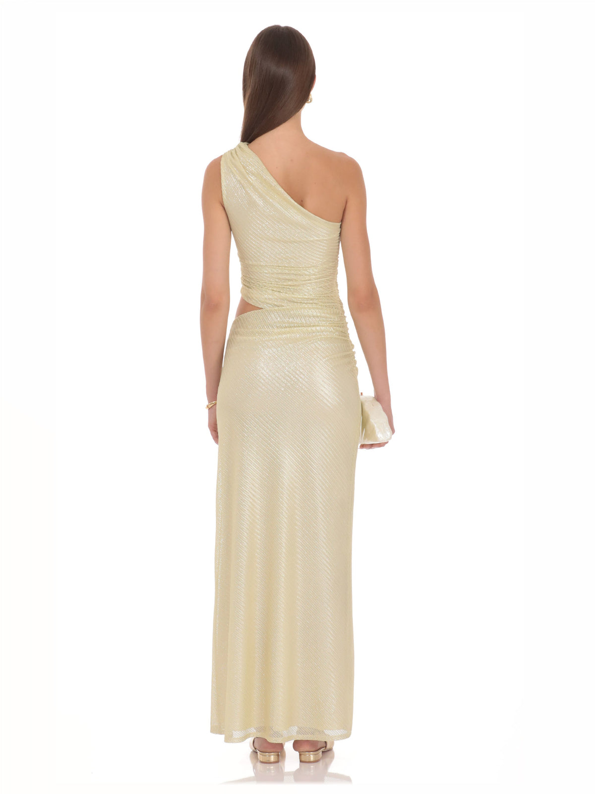 Gold bridesmaid dress with a-line detailing