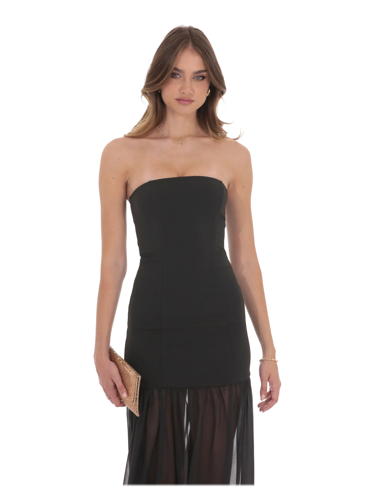 Black bridesmaid dress with a-line detailing