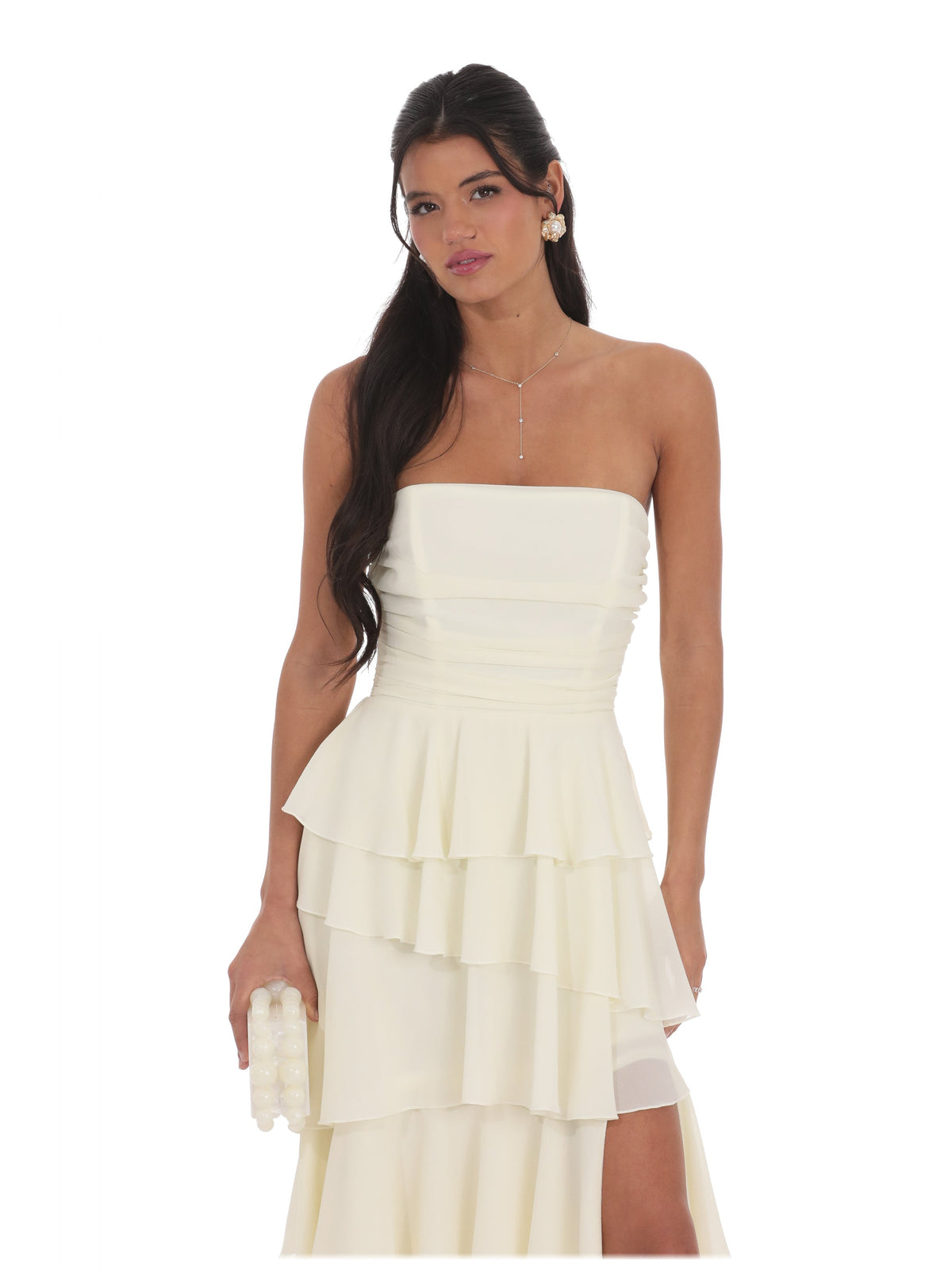 Ivory bridesmaid dress with corset detailing