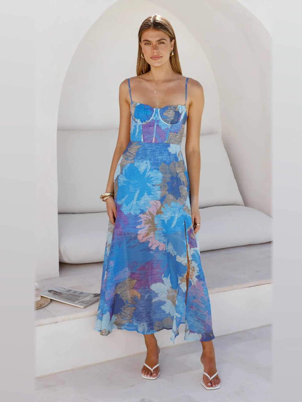 Teal formal dress with a-line detailing