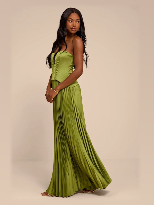 Lime Green formal dress with a-line detailing