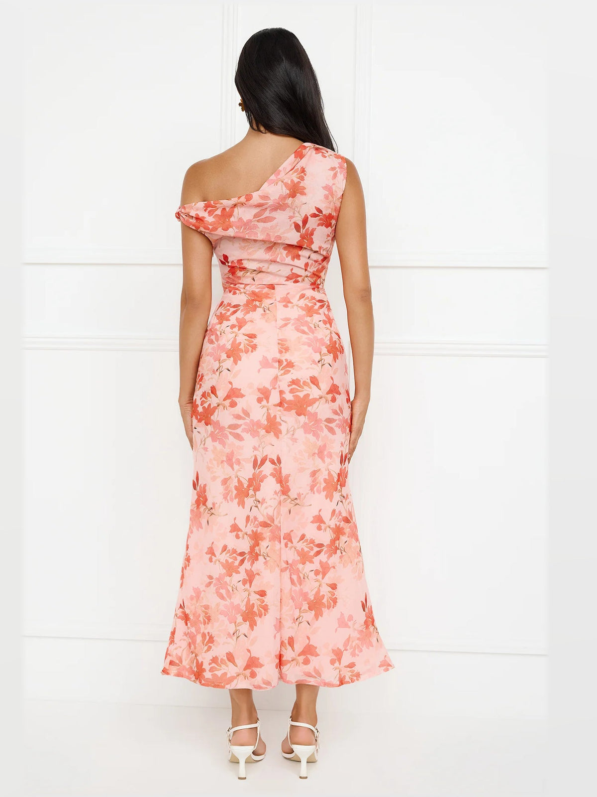 Orange formal dress with a-line detailing