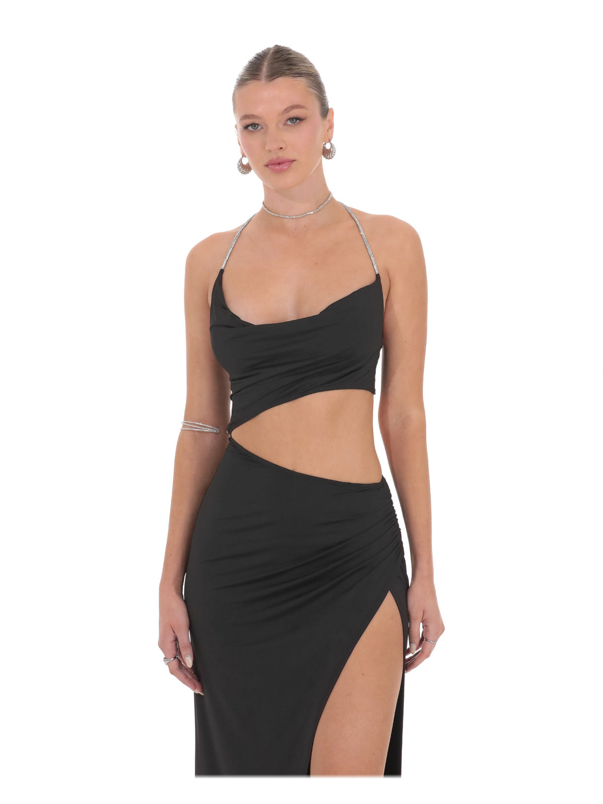Black bridesmaid dress with cut-out detailing