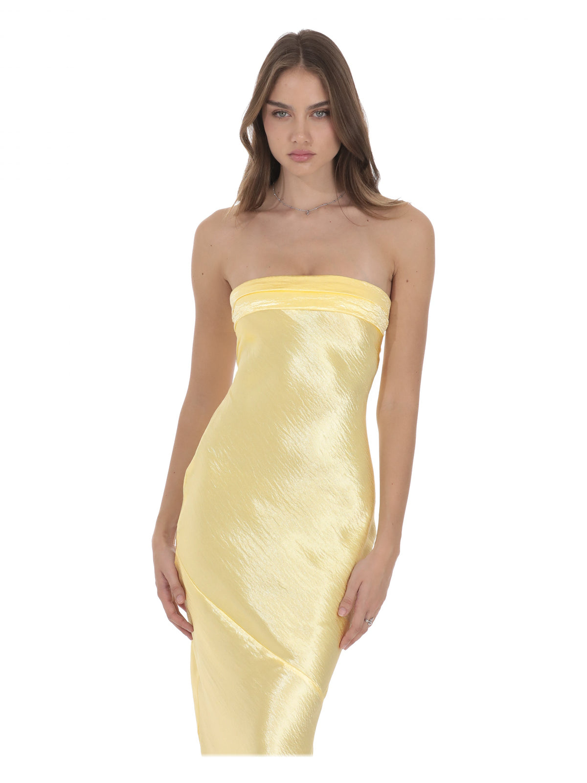 Yellow bridesmaid dress with a-line detailing