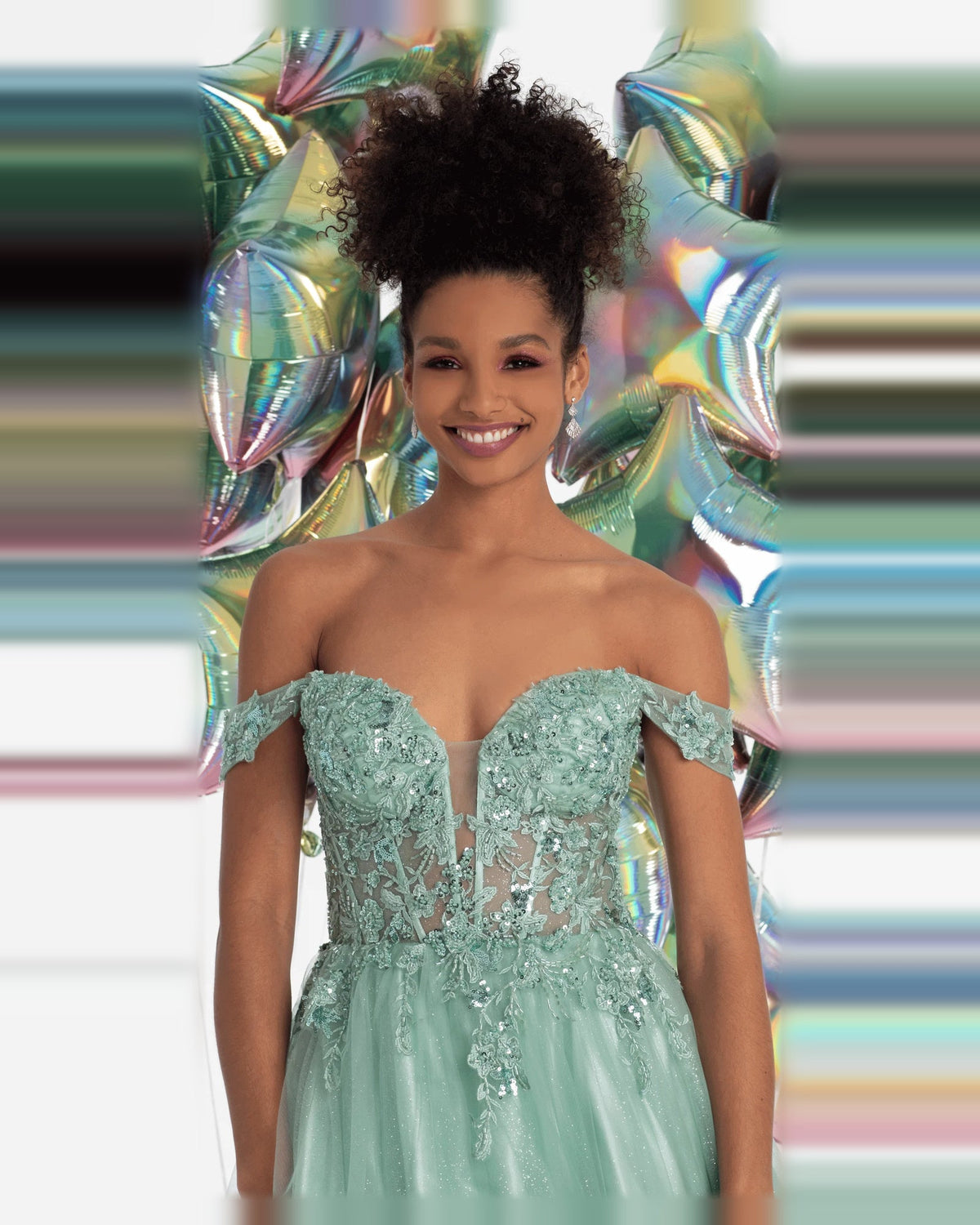 Sage green embroidered sweetheart corset bodice with off-shoulder neckline