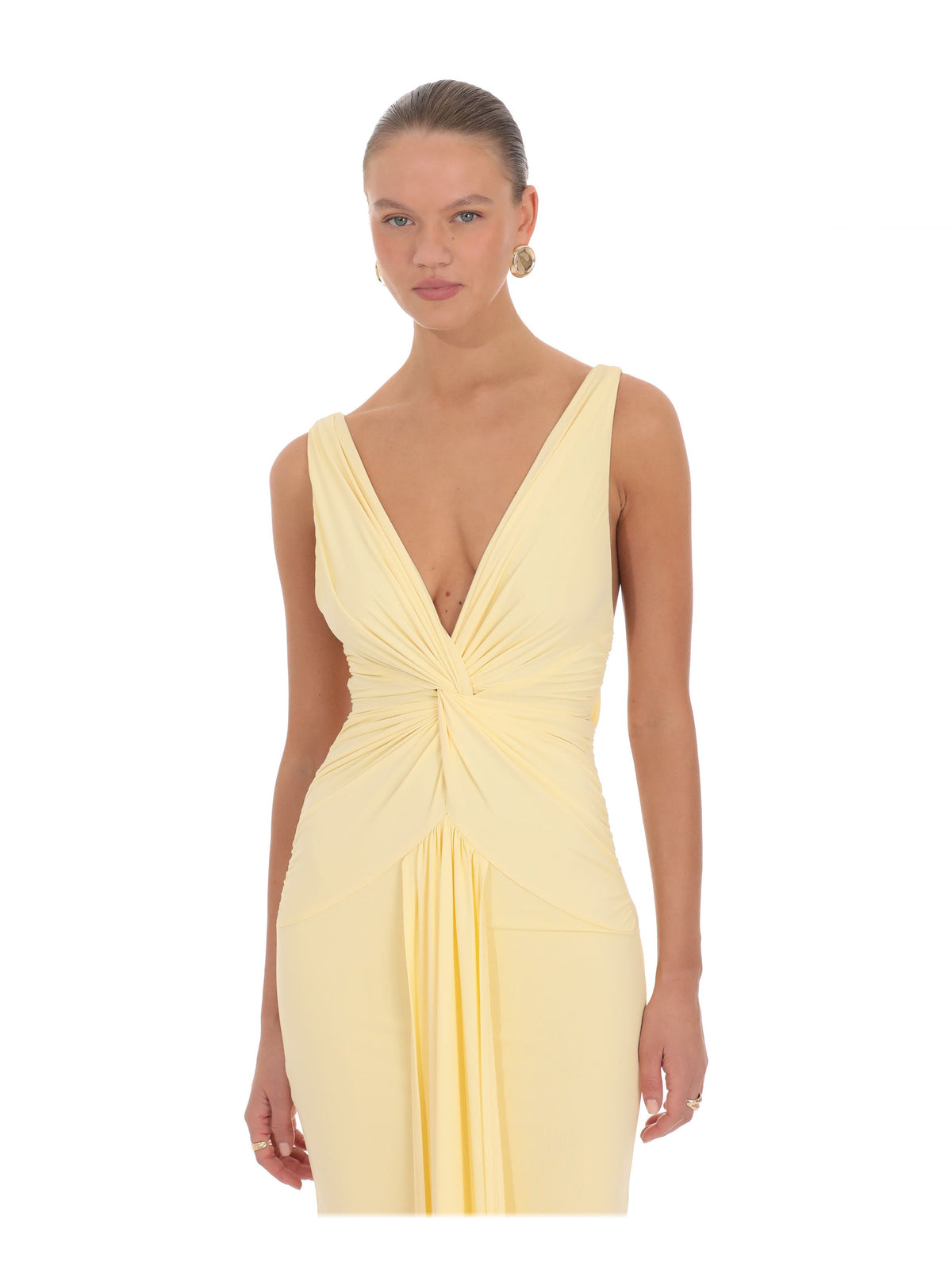 Butter Yellow bridesmaid dress with a-line detailing