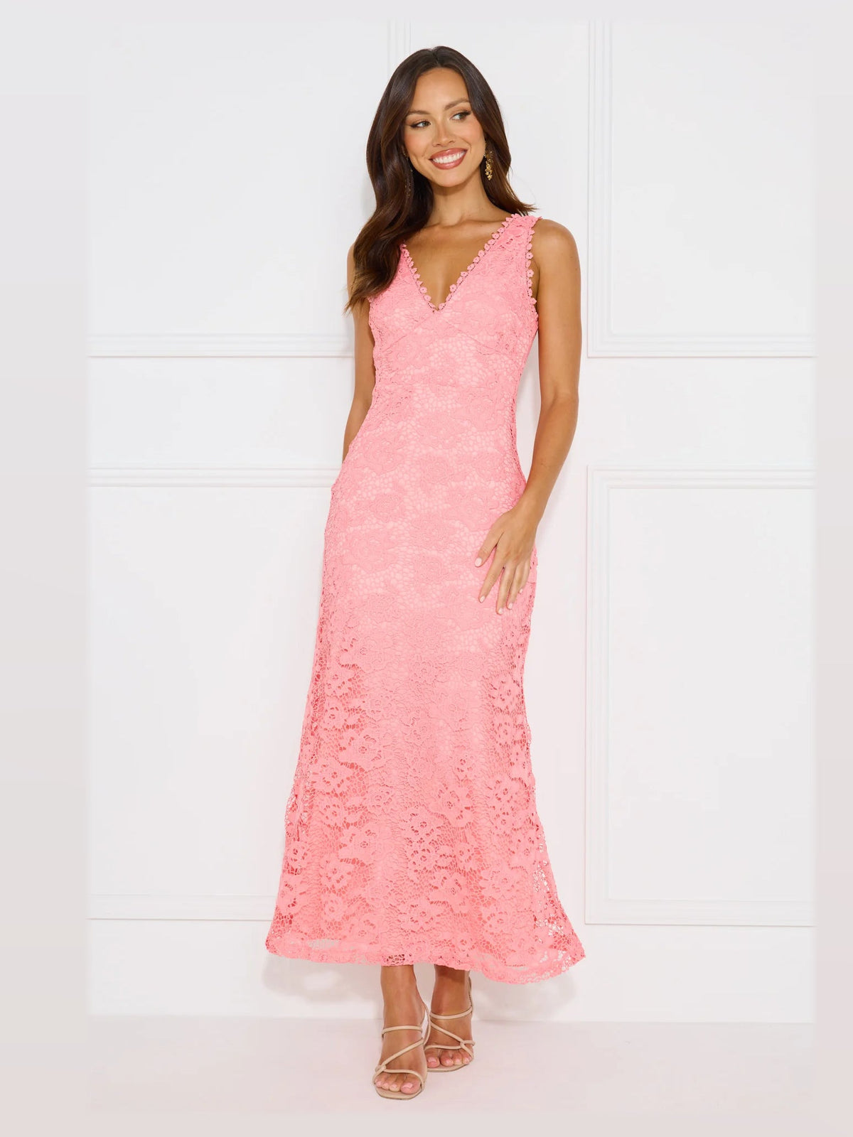 Pink formal dress with a-line detailing