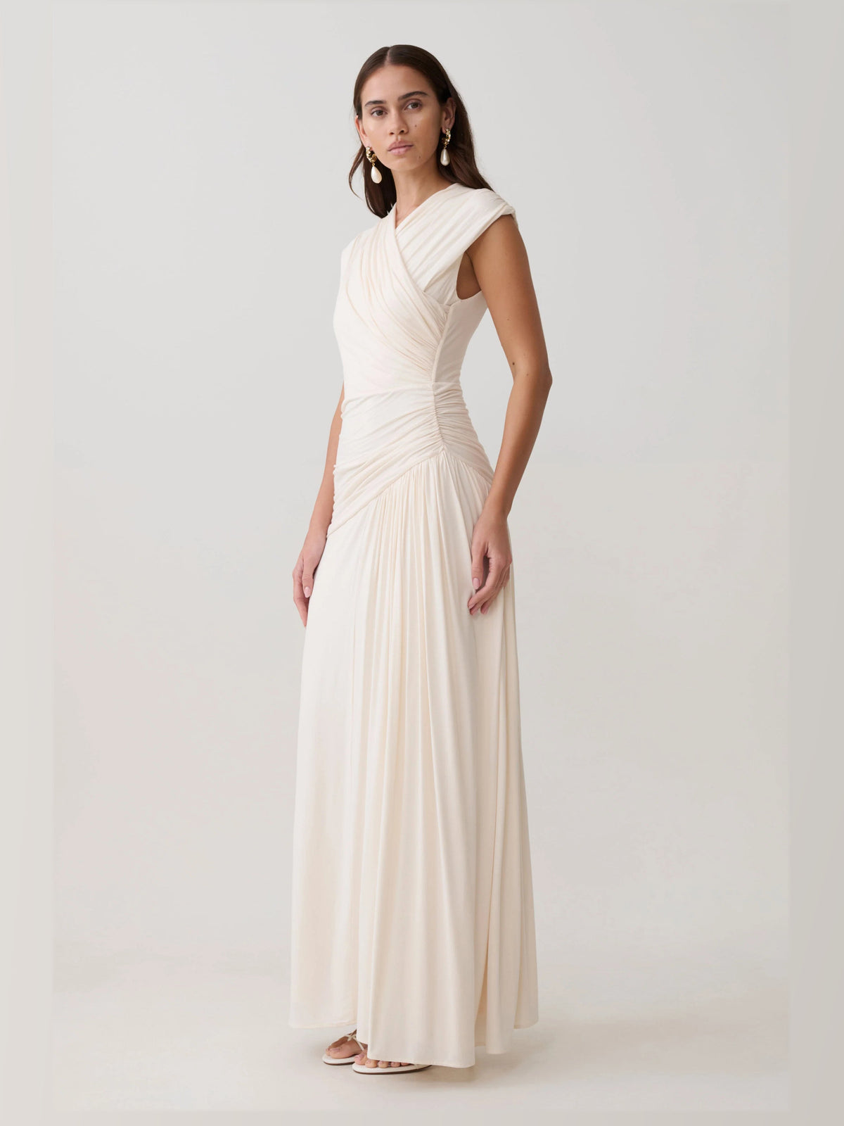 Ivory formal dress with a-line detailing