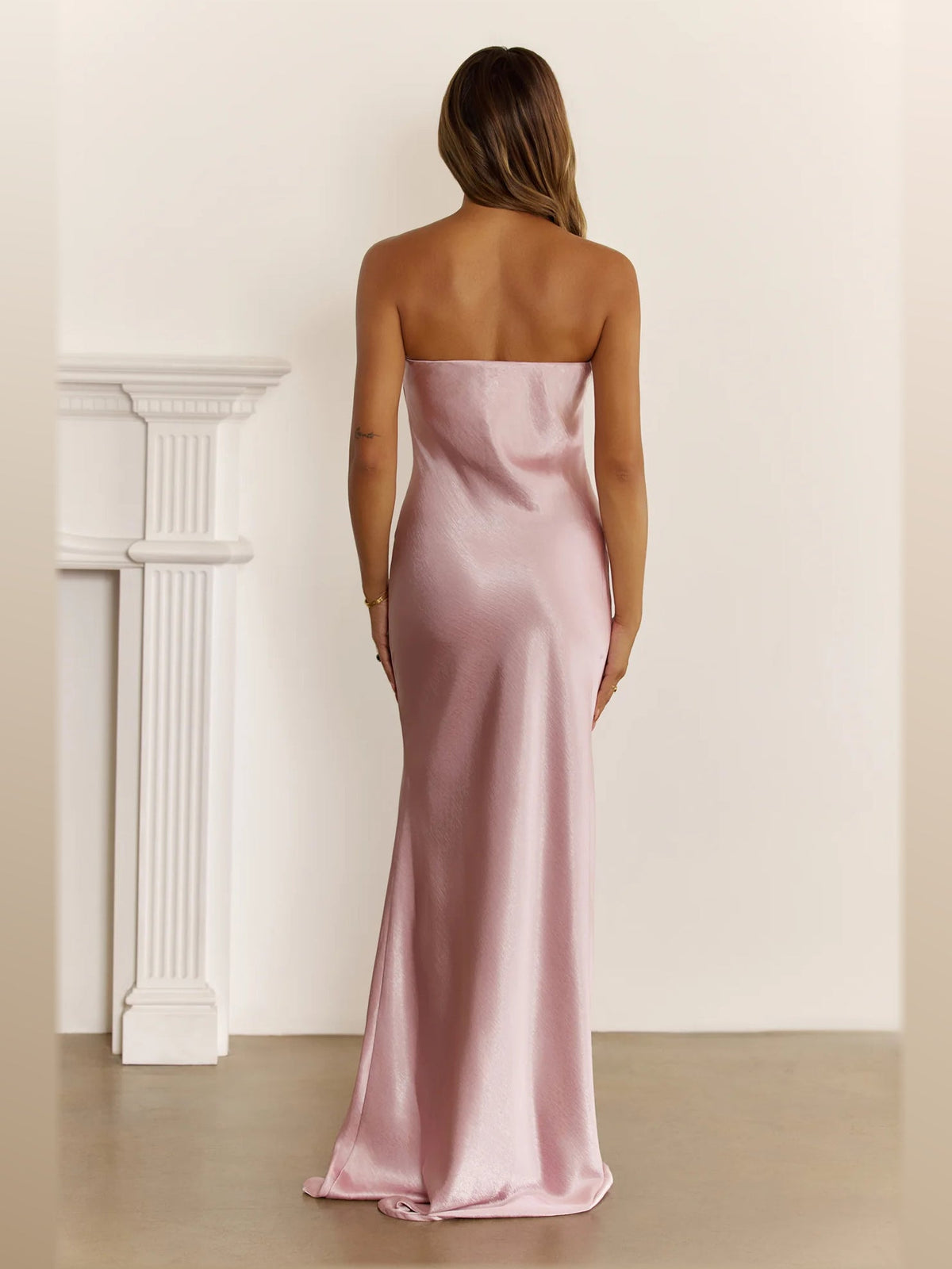 Pink formal dress with a-line detailing