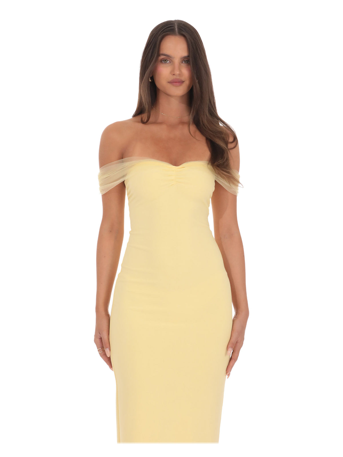 Yellow bridesmaid dress with a-line detailing