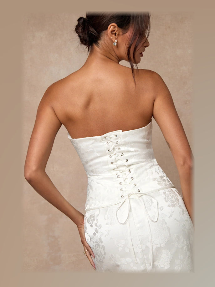 White formal dress with a-line detailing