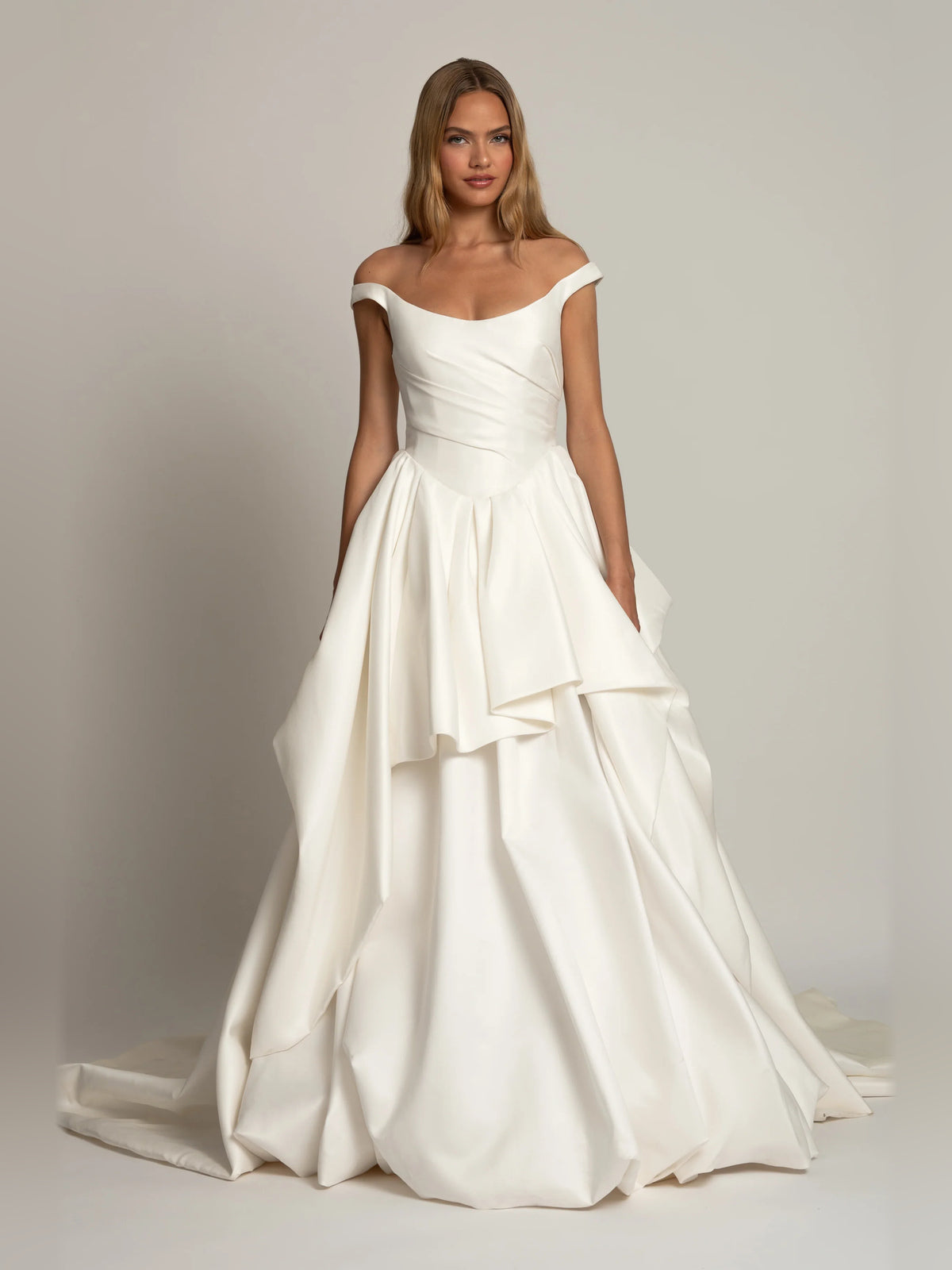 off shoulder ball-gown high-low formal dress - image 4