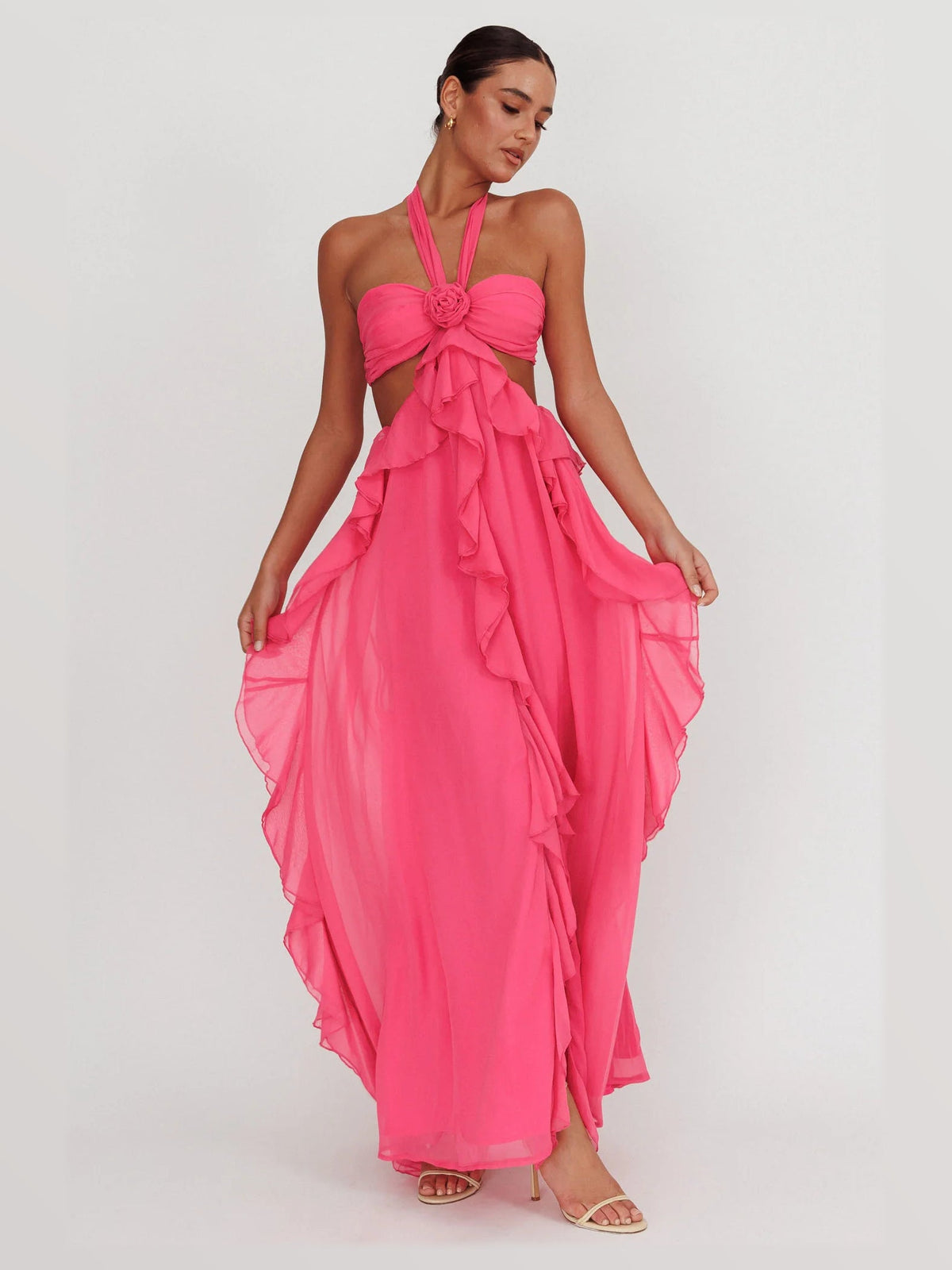 Fuchsia formal dress with cut-out detailing