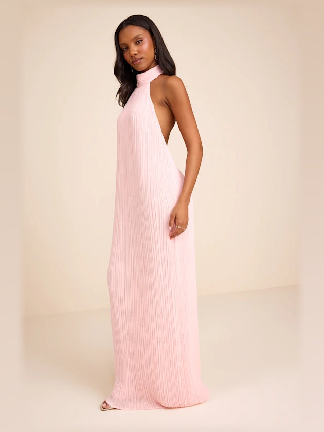 Light Pink formal dress with pleated detailing