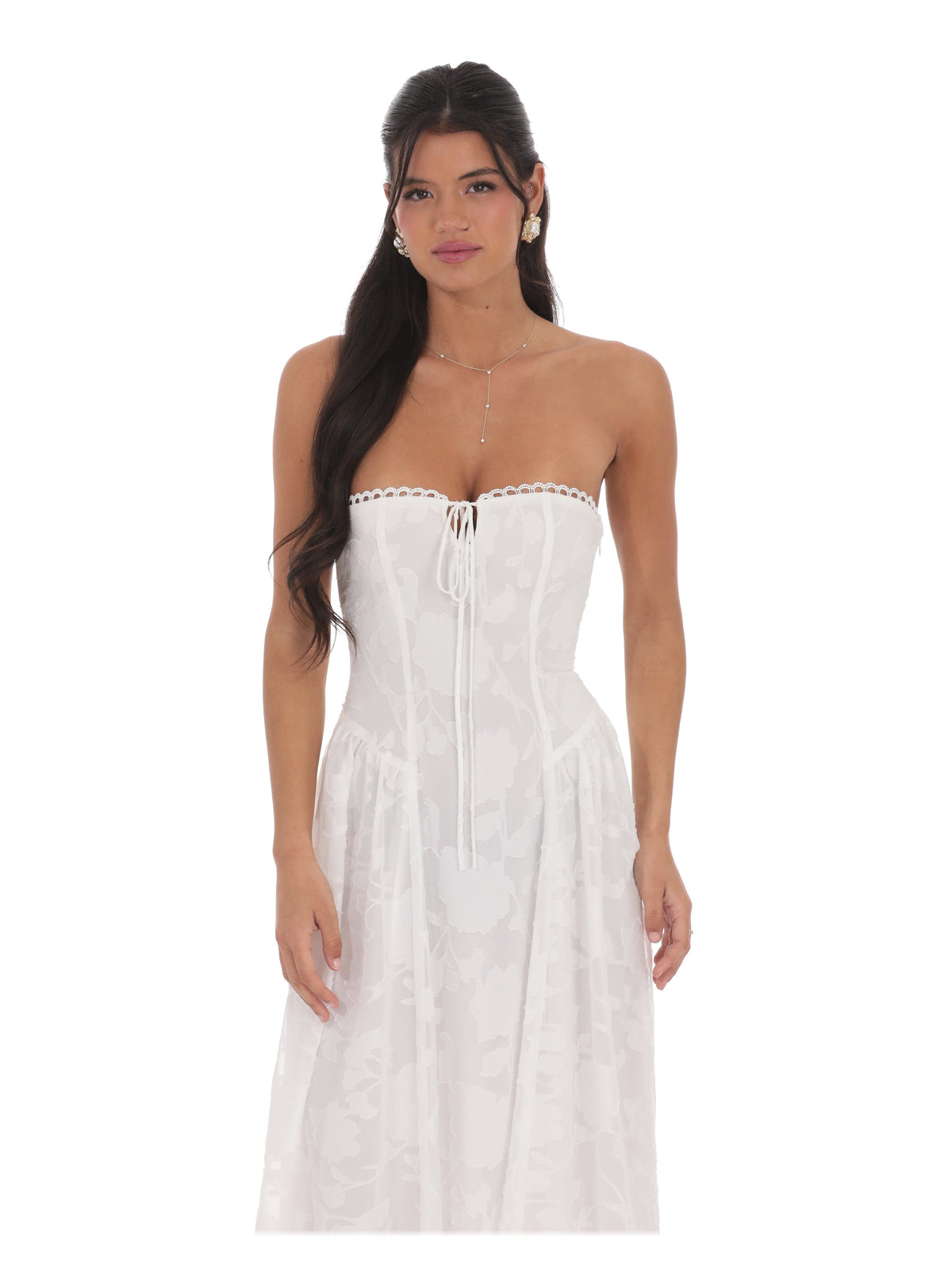 White bridesmaid dress with a-line detailing