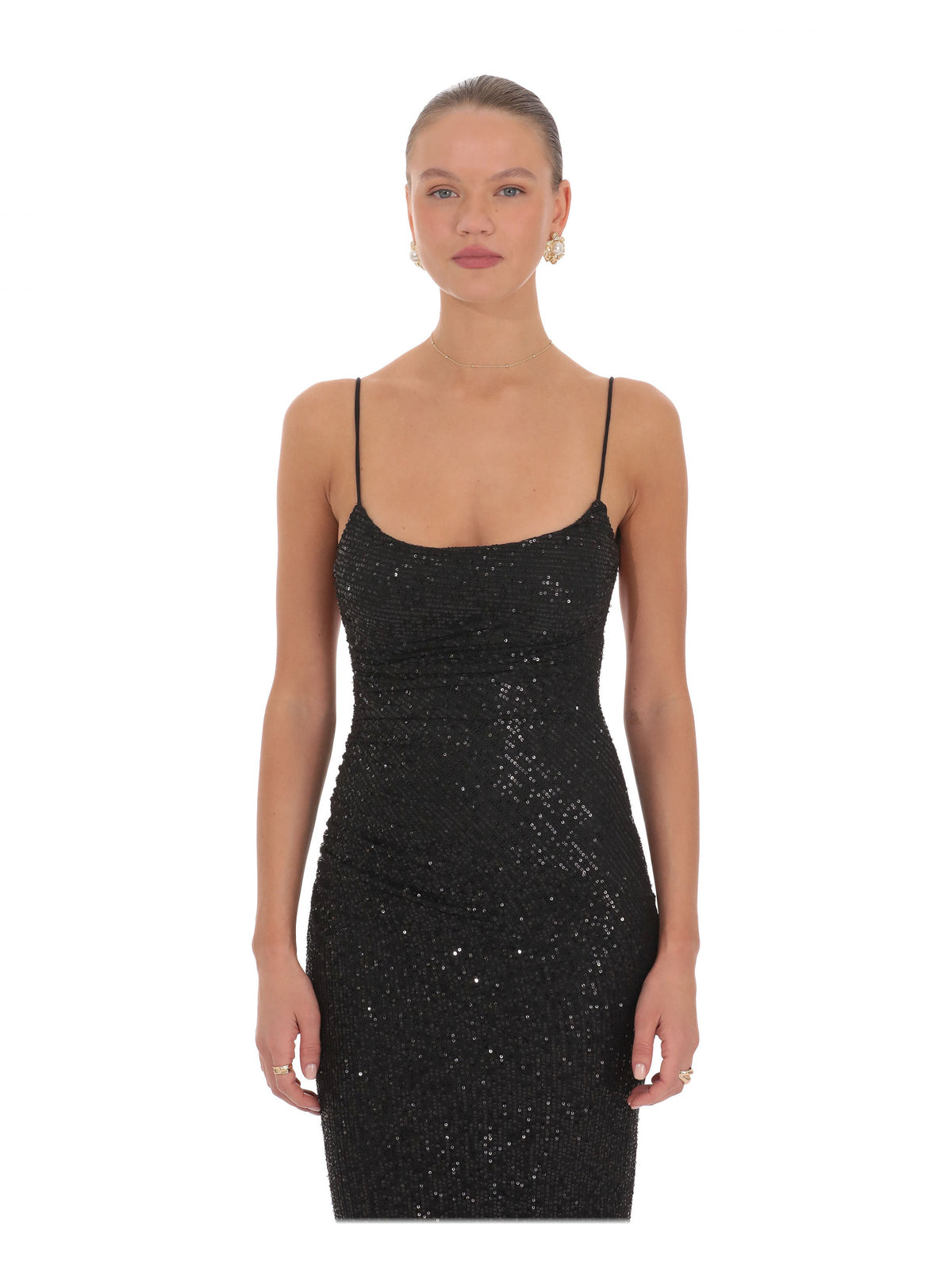 Black bridesmaid dress with sequin detailing