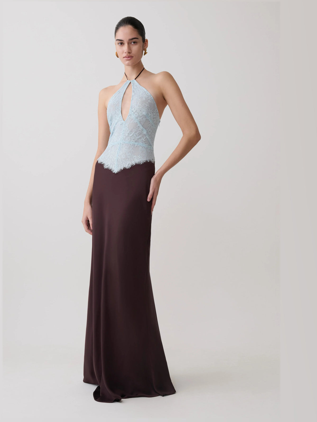 Chocolate formal dress with a-line detailing