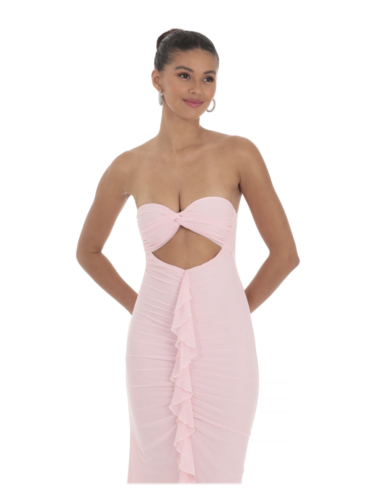 Pink bridesmaid dress with cut-out detailing