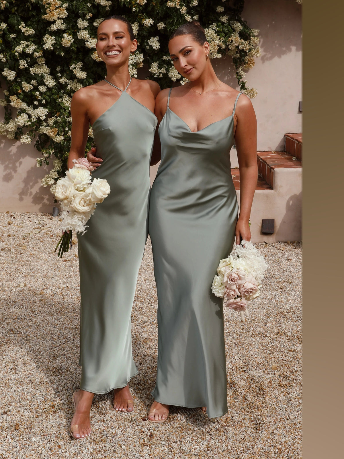 Green maxi formal dress, alternate full-length view showing the skirt