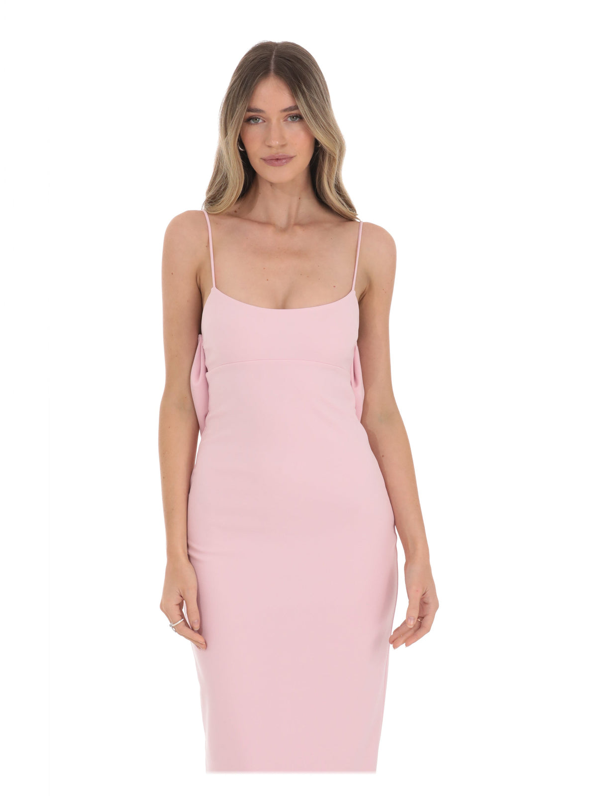 Pink bridesmaid dress with bow detailing