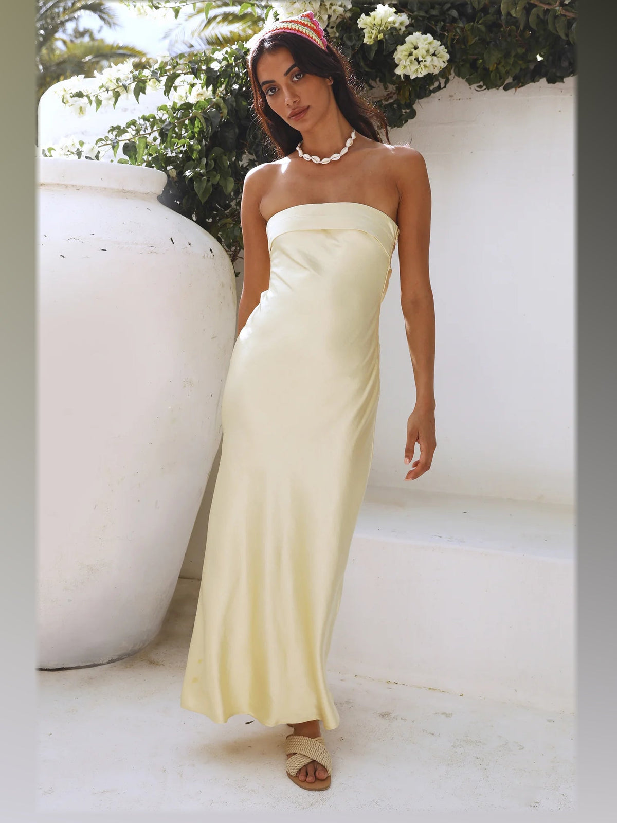 Yellow maxi formal dress, alternate full-length view showing the skirt