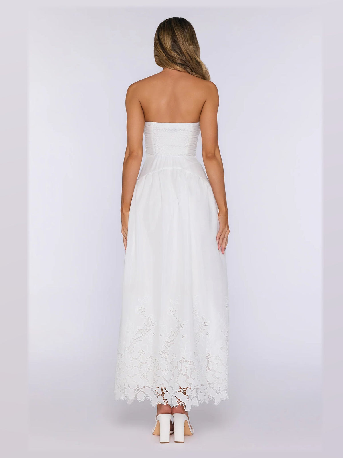 White formal dress with a-line detailing