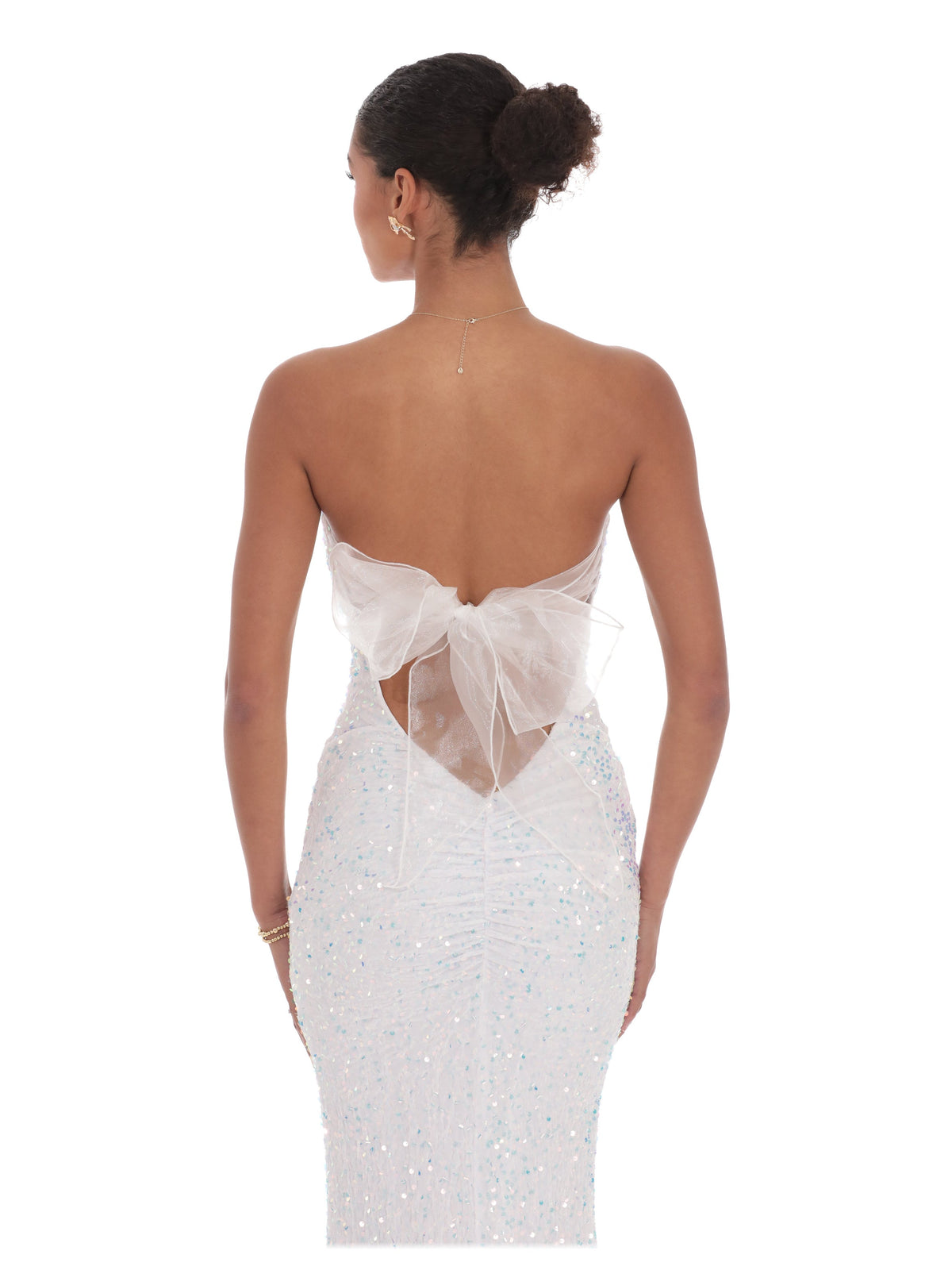 White bridesmaid dress with sequin detailing