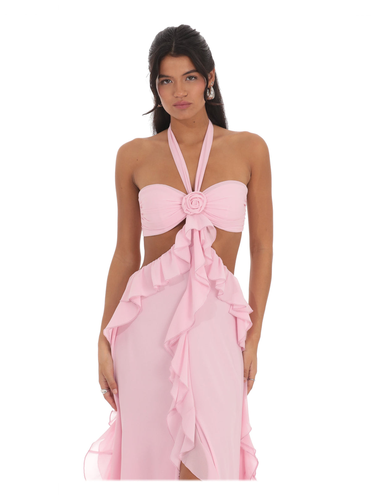 Pink bridesmaid dress with cut-out detailing