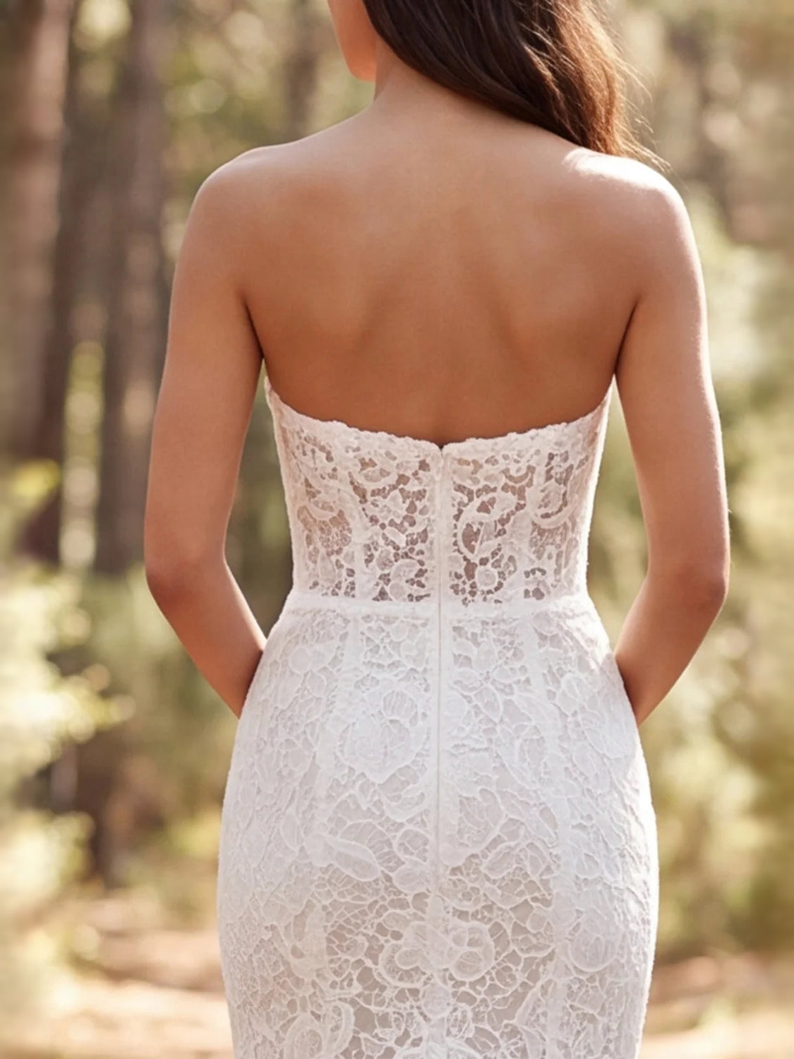 Ivory strapless lace back of mermaid wedding dress with corset bodice
