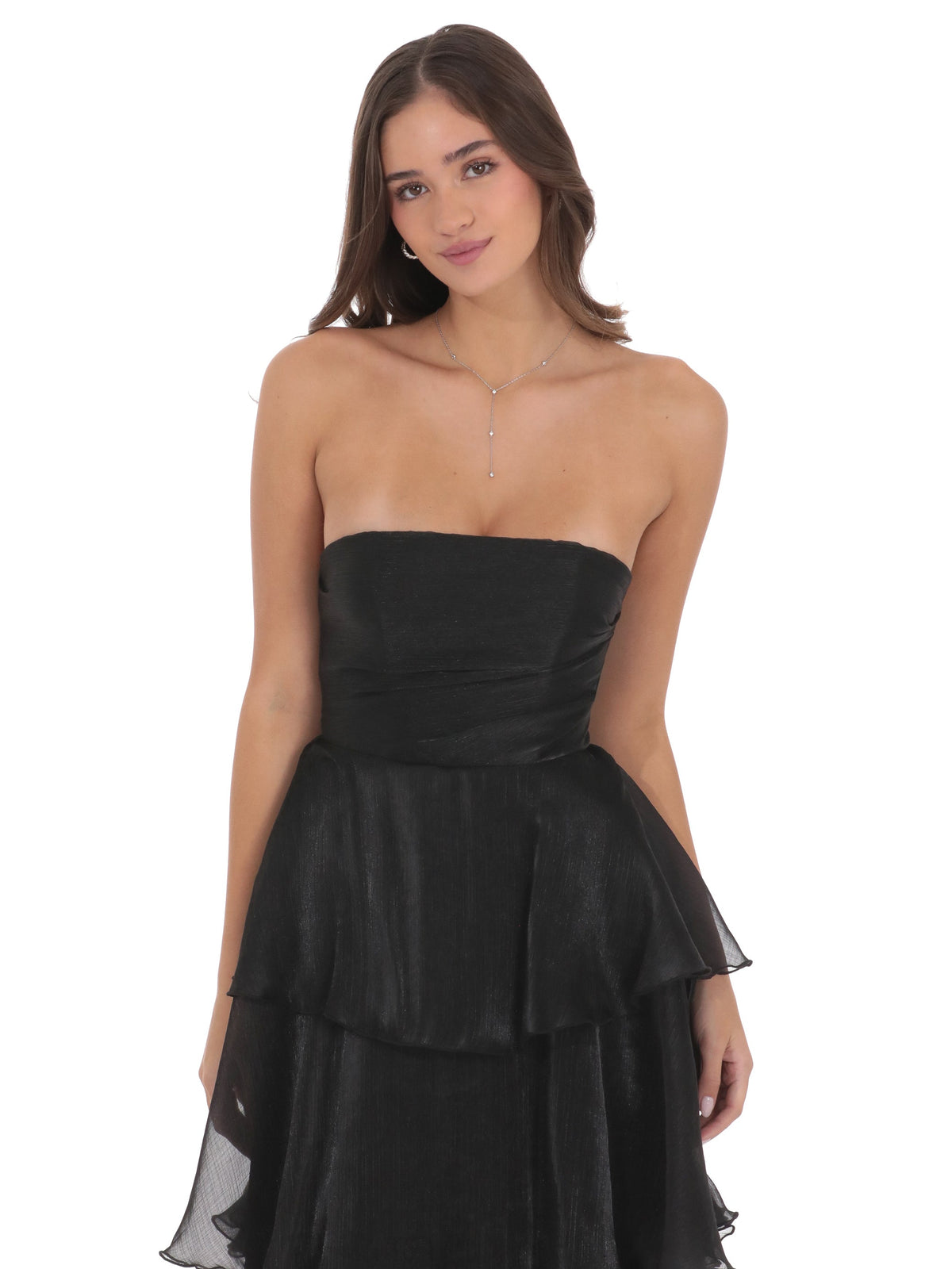 Black bridesmaid dress with corset detailing