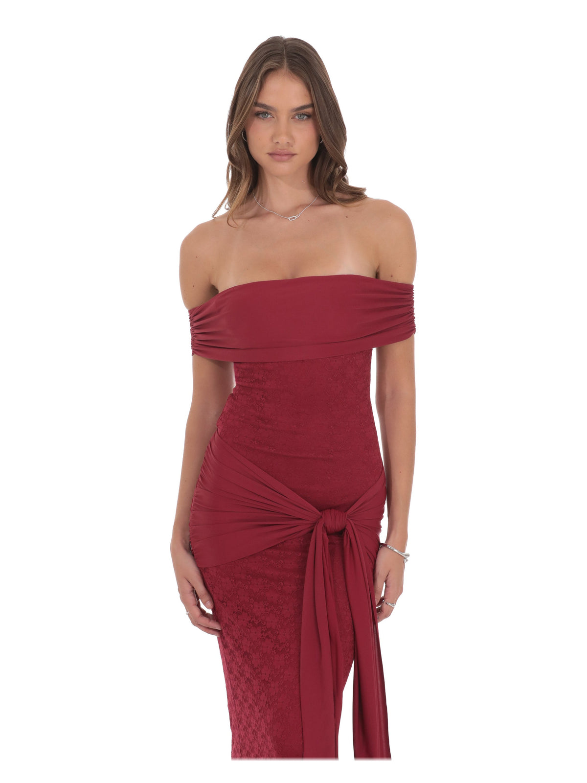 Maroon bridesmaid dress with a-line detailing