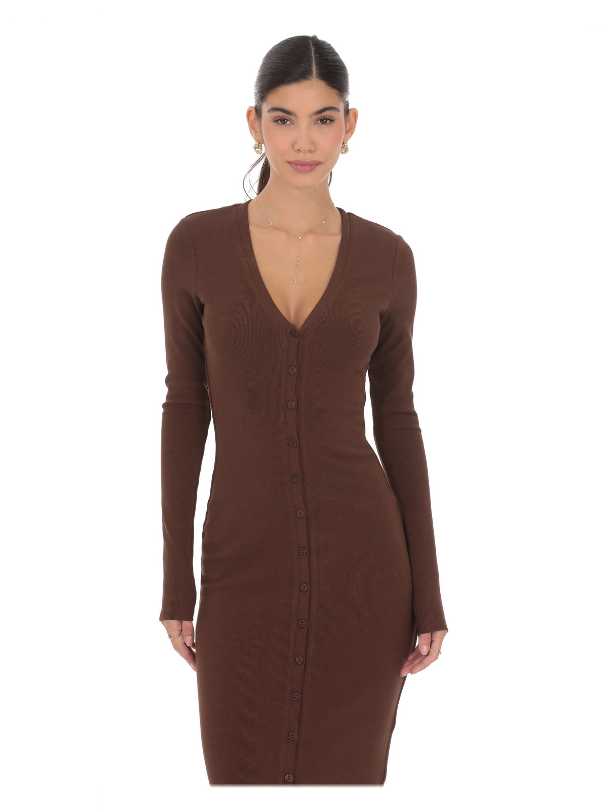 Brown bridesmaid dress with a-line detailing