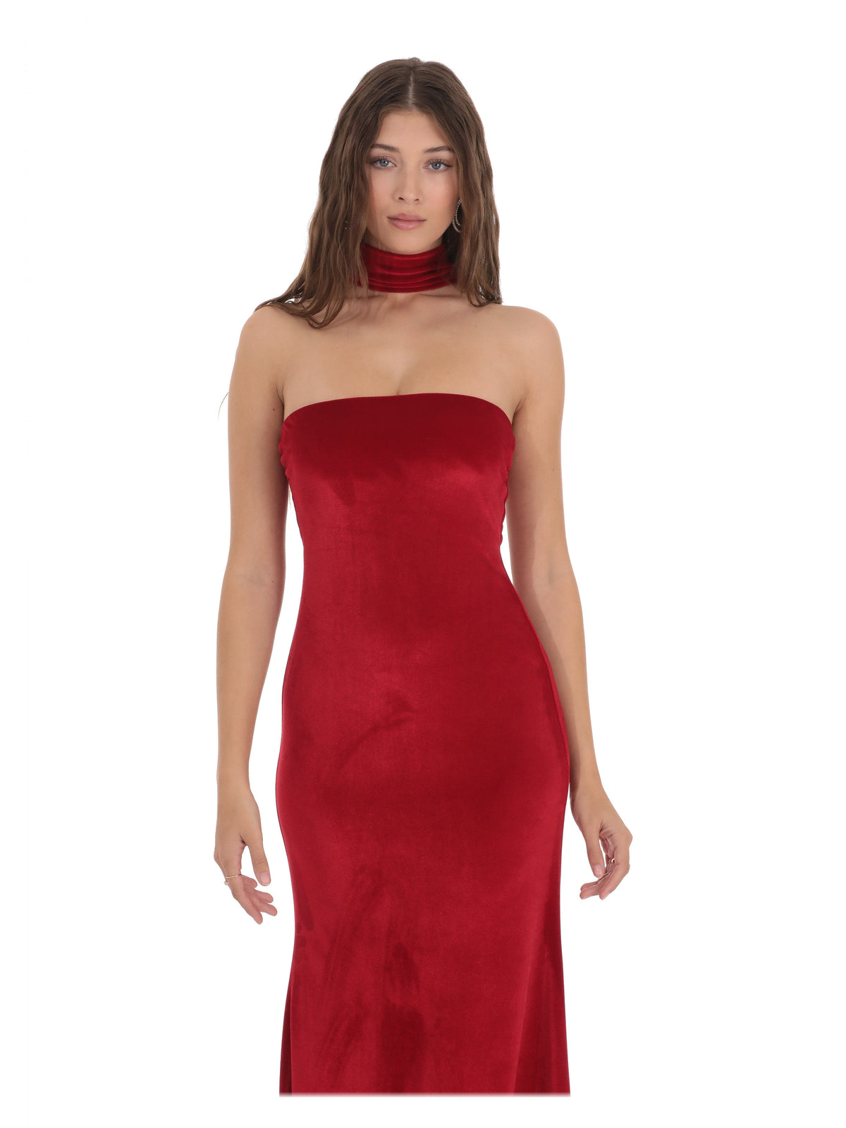 Red bridesmaid dress with a-line detailing
