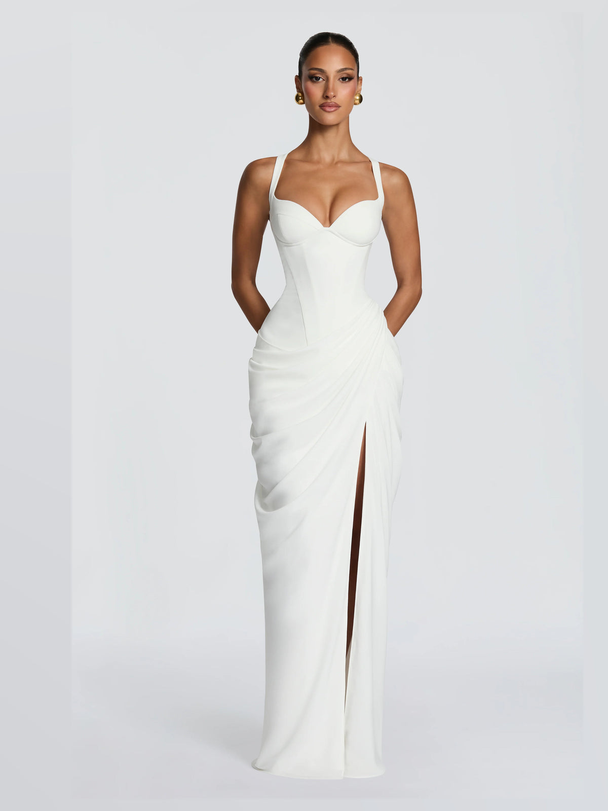 Ivory formal dress with a-line detailing