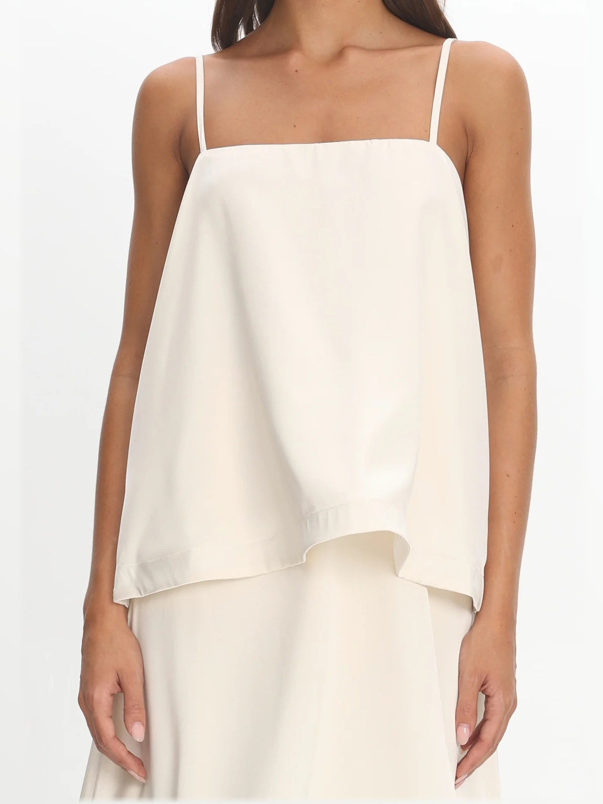 Ivory formal dress with layered detailing